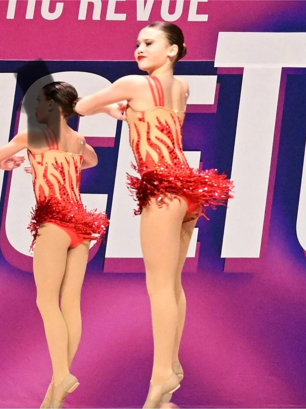 Glamour Jazz Red Sequin Flame Fringe Dance Costume